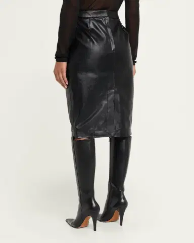 Stella McCartney Vegan Leather Gathered Midi Pencil Skirt | Thumbnail 3 Stella McCartney Vegan Leather Gathered Midi Pencil Skirt | Thumbnail 3