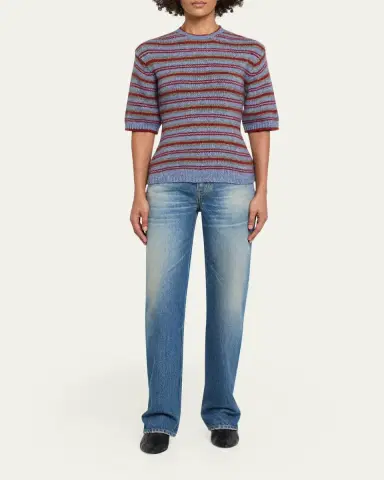 Proenza Schouler White Label Dana Striped Short-Sleeve Sweater | Thumbnail 2 Proenza Schouler White Label Dana Striped Short-Sleeve Sweater | Thumbnail 2