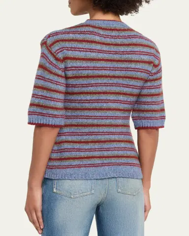 Proenza Schouler White Label Dana Striped Short-Sleeve Sweater | Thumbnail 3 Proenza Schouler White Label Dana Striped Short-Sleeve Sweater | Thumbnail 3