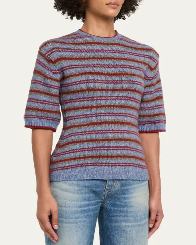 Proenza Schouler White Label Dana Striped Short-Sleeve Sweater | Thumbnail 4 Proenza Schouler White Label Dana Striped Short-Sleeve Sweater | Thumbnail 4