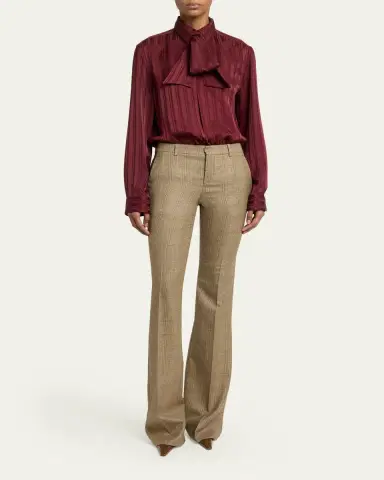 Saint Laurent Striped Silk Jacquard Cassandre Lavalliere Blouse | Thumbnail 2 Saint Laurent Striped Silk Jacquard Cassandre Lavalliere Blouse | Thumbnail 2