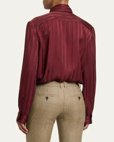 Saint Laurent Striped Silk Jacquard Cassandre Lavalliere Blouse | Thumbnail 3 Saint Laurent Striped Silk Jacquard Cassandre Lavalliere Blouse | Thumbnail 3