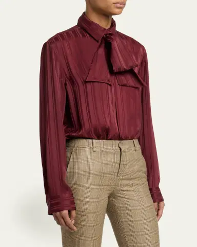 Saint Laurent Striped Silk Jacquard Cassandre Lavalliere Blouse | Thumbnail 4 Saint Laurent Striped Silk Jacquard Cassandre Lavalliere Blouse | Thumbnail 4