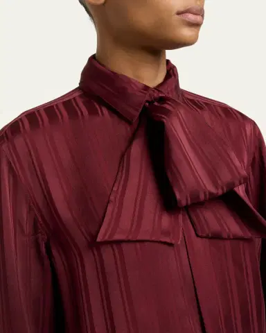 Saint Laurent Striped Silk Jacquard Cassandre Lavalliere Blouse | Thumbnail 5 Saint Laurent Striped Silk Jacquard Cassandre Lavalliere Blouse | Thumbnail 5