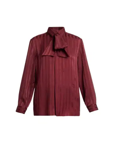Saint Laurent Striped Silk Jacquard Cassandre Lavalliere Blouse | Thumbnail 1 Saint Laurent Striped Silk Jacquard Cassandre Lavalliere Blouse | Thumbnail 1