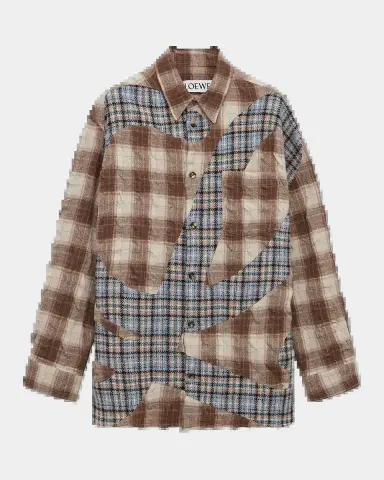 Loewe Men's Patchwork Plaid Button-Down Shirt | Thumbnail 2 Loewe Men's Patchwork Plaid Button-Down Shirt | Thumbnail 2
