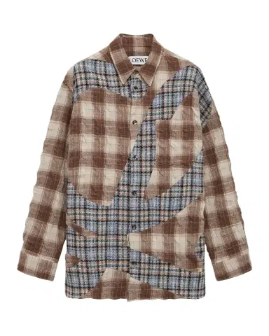 Loewe Men's Patchwork Plaid Button-Down Shirt | Thumbnail 1 Loewe Men's Patchwork Plaid Button-Down Shirt | Thumbnail 1