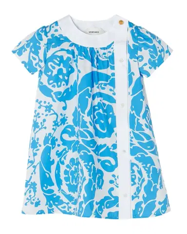 Versace Girl's Barocco Splash Cotton Poplin Dress, Size 12M-3 | Thumbnail 1 Versace Girl's Barocco Splash Cotton Poplin Dress, Size 12M-3 | Thumbnail 1