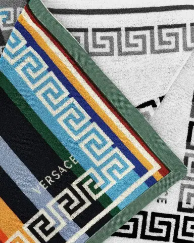 Versace Men's Multicolor Stripe La Greca Beach Towel | Thumbnail 2 Versace Men's Multicolor Stripe La Greca Beach Towel | Thumbnail 2