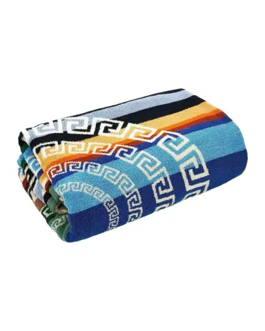 Versace Men's Multicolor Stripe La Greca Beach Towel | Thumbnail 1 Versace Men's Multicolor Stripe La Greca Beach Towel | Thumbnail 1