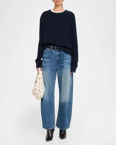 Nili Lotan Tarik Cotton-Silk English Rib Crewneck Sweater | Thumbnail 2 Nili Lotan Tarik Cotton-Silk English Rib Crewneck Sweater | Thumbnail 2