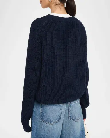 Nili Lotan Tarik Cotton-Silk English Rib Crewneck Sweater | Thumbnail 3 Nili Lotan Tarik Cotton-Silk English Rib Crewneck Sweater | Thumbnail 3