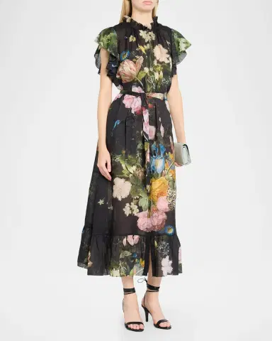 CYNTHIA ROWLEY Floral-Print Ramie Kaftan | Thumbnail 4 CYNTHIA ROWLEY Floral-Print Ramie Kaftan | Thumbnail 4