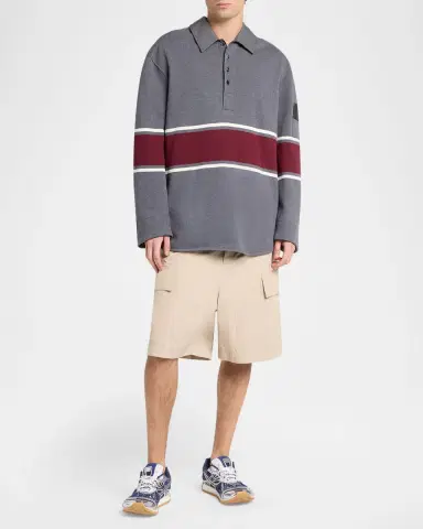 Bottega Veneta Men's Striped Cotton Fleece Polo Shirt | Thumbnail 2 Bottega Veneta Men's Striped Cotton Fleece Polo Shirt | Thumbnail 2