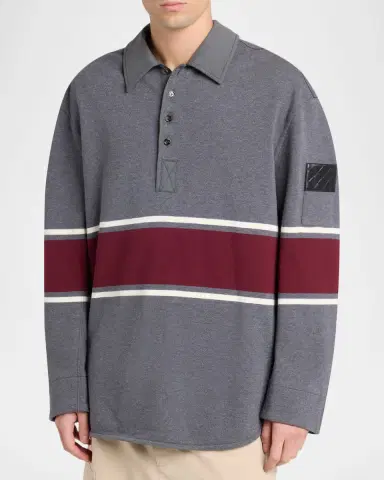 Bottega Veneta Men's Striped Cotton Fleece Polo Shirt | Thumbnail 4 Bottega Veneta Men's Striped Cotton Fleece Polo Shirt | Thumbnail 4