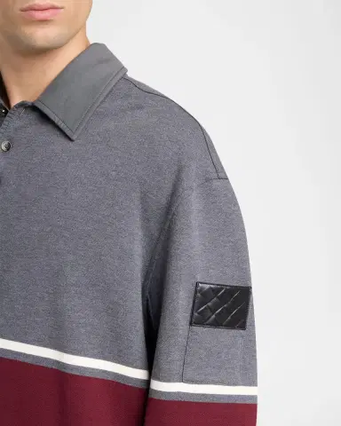 Bottega Veneta Men's Striped Cotton Fleece Polo Shirt | Thumbnail 5 Bottega Veneta Men's Striped Cotton Fleece Polo Shirt | Thumbnail 5