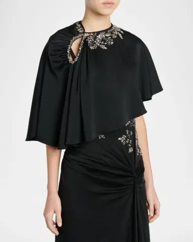 McQueen Floral Embroidered Asymmetric Cape | Thumbnail 4 McQueen Floral Embroidered Asymmetric Cape | Thumbnail 4