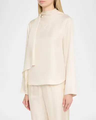 Loulou de Saison Gala Silk Scarf-Neck Blouse | Thumbnail 4 Loulou de Saison Gala Silk Scarf-Neck Blouse | Thumbnail 4