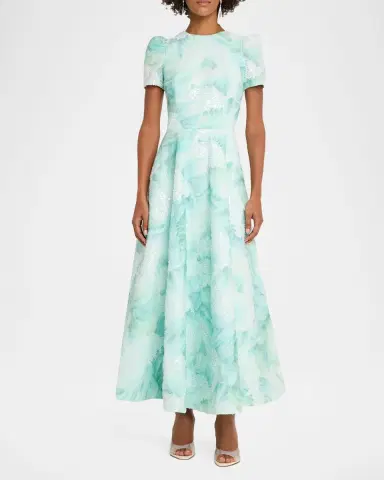 HELSI Eleanor Puff-Sleeve Fit & Flare Floral Gown | Thumbnail 2 HELSI Eleanor Puff-Sleeve Fit & Flare Floral Gown | Thumbnail 2