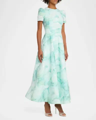 HELSI Eleanor Puff-Sleeve Fit & Flare Floral Gown | Thumbnail 4 HELSI Eleanor Puff-Sleeve Fit & Flare Floral Gown | Thumbnail 4