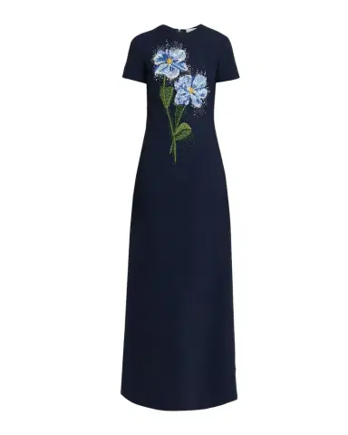 Oscar de la Renta Floral Beaded Short-Sleeve A-Line Gown | Thumbnail 1 Oscar de la Renta Floral Beaded Short-Sleeve A-Line Gown | Thumbnail 1