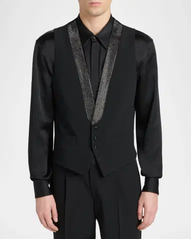 Giorgio Armani Men's Crystal-Embellished Wool-Blend Vest | Thumbnail 4 Giorgio Armani Men's Crystal-Embellished Wool-Blend Vest | Thumbnail 4