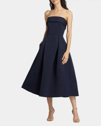 Amsale Foldover Strapless Faille Pleated Midi Dress | Thumbnail 2 Amsale Foldover Strapless Faille Pleated Midi Dress | Thumbnail 2