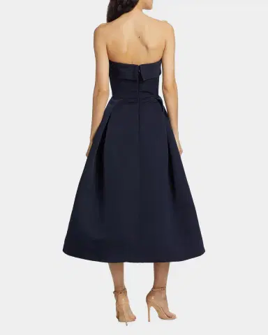 Amsale Foldover Strapless Faille Pleated Midi Dress | Thumbnail 3 Amsale Foldover Strapless Faille Pleated Midi Dress | Thumbnail 3