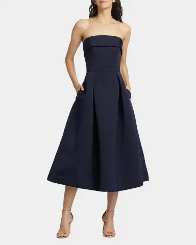 Amsale Foldover Strapless Faille Pleated Midi Dress | Thumbnail 4 Amsale Foldover Strapless Faille Pleated Midi Dress | Thumbnail 4