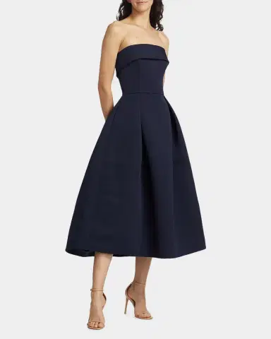 Amsale Foldover Strapless Faille Pleated Midi Dress | Thumbnail 7 Amsale Foldover Strapless Faille Pleated Midi Dress | Thumbnail 7