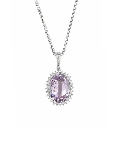 Wish Fine Jewelry 21.51ct Diamond Kunzite 14K Gold Halo Pendant Necklace | Thumbnail 1 Wish Fine Jewelry 21.51ct Diamond Kunzite 14K Gold Halo Pendant Necklace | Thumbnail 1
