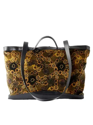 Dries Van Noten Carter Printed Leather-trimmed Velvet Tote | Thumbnail 1 Dries Van Noten Carter Printed Leather-trimmed Velvet Tote | Thumbnail 1