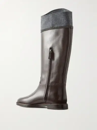 Brunello Cucinelli Bead-embellished Wool-trimmed Leather Mid Calf Boots | Thumbnail 3 Brunello Cucinelli Bead-embellished Wool-trimmed Leather Mid Calf Boots | Thumbnail 3