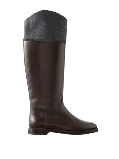 Brunello Cucinelli Bead-embellished Wool-trimmed Leather Mid Calf Boots | Thumbnail 1 Brunello Cucinelli Bead-embellished Wool-trimmed Leather Mid Calf Boots | Thumbnail 1