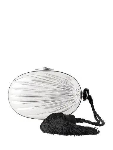 Juju Vera Petra Gemstone-embellished Tasseled Cord Silver Clutch | Thumbnail 1 Juju Vera Petra Gemstone-embellished Tasseled Cord Silver Clutch | Thumbnail 1