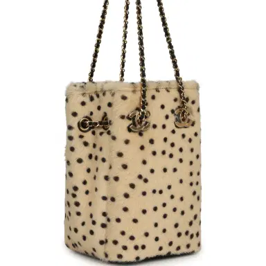 Chanel Chanel Mini "Cheetah Print" Bucket Bag with Chain Light Beige Calf Hair and Black Lambskin Gold Hardware | Thumbnail 2 Chanel Chanel Mini "Cheetah Print" Bucket Bag with Chain Light Beige Calf Hair and Black Lambskin Gold Hardware | Thumbnail 2