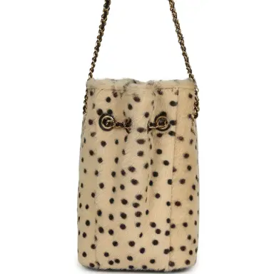 Chanel Chanel Mini "Cheetah Print" Bucket Bag with Chain Light Beige Calf Hair and Black Lambskin Gold Hardware | Thumbnail 3 Chanel Chanel Mini "Cheetah Print" Bucket Bag with Chain Light Beige Calf Hair and Black Lambskin Gold Hardware | Thumbnail 3
