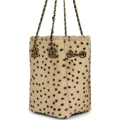 Chanel Chanel Mini "Cheetah Print" Bucket Bag with Chain Light Beige Calf Hair and Black Lambskin Gold Hardware | Thumbnail 5 Chanel Chanel Mini "Cheetah Print" Bucket Bag with Chain Light Beige Calf Hair and Black Lambskin Gold Hardware | Thumbnail 5
