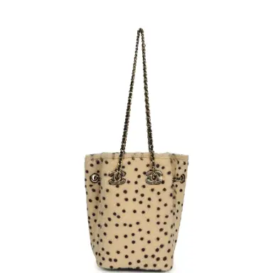 Chanel Chanel Mini "Cheetah Print" Bucket Bag with Chain Light Beige Calf Hair and Black Lambskin Gold Hardware | Thumbnail 6 Chanel Chanel Mini "Cheetah Print" Bucket Bag with Chain Light Beige Calf Hair and Black Lambskin Gold Hardware | Thumbnail 6