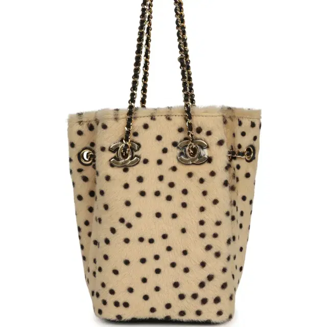 Chanel Mini "Cheetah Print" Bucket Bag with Chain Light Beige Calf Hair and Black Lambskin Gold Hardware Chanel Mini "Cheetah Print" Bucket Bag with Chain Light Beige Calf Hair and Black Lambskin Gold Hardware