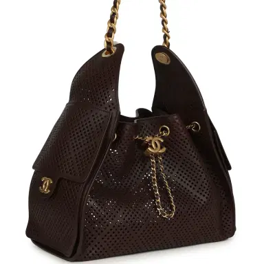 Chanel Chanel Small 25 Hobo Bag Dark Brown Perforated Calfskin Antique Gold Hardware | Thumbnail 2 Chanel Chanel Small 25 Hobo Bag Dark Brown Perforated Calfskin Antique Gold Hardware | Thumbnail 2