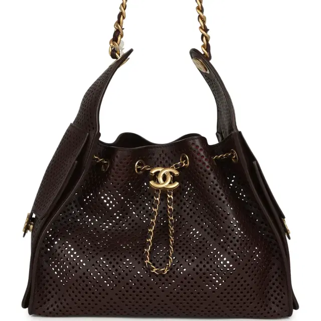 Chanel Small 25 Hobo Bag Dark Brown Perforated Calfskin Antique Gold Hardware Chanel Small 25 Hobo Bag Dark Brown Perforated Calfskin Antique Gold Hardware