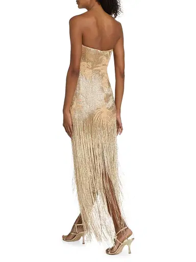 Oscar de la Renta Women's Embellished Palm Raffia Fringe Strapless Gown | Thumbnail 5 Oscar de la Renta Women's Embellished Palm Raffia Fringe Strapless Gown | Thumbnail 5