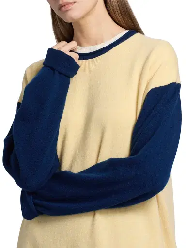 Guest In Residence Women's Cashmere Oversized Baseball Sweater - Butter Navy | Thumbnail 6 Guest In Residence Women's Cashmere Oversized Baseball Sweater - Butter Navy | Thumbnail 6