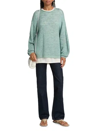 Guest In Residence Women's Open-Knit Striped Merino Wool-Blend Sweater - Sage Brush - Size XL | Thumbnail 2 Guest In Residence Women's Open-Knit Striped Merino Wool-Blend Sweater - Sage Brush - Size XL | Thumbnail 2