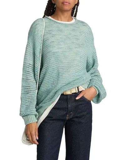 Guest In Residence Women's Open-Knit Striped Merino Wool-Blend Sweater - Sage Brush - Size XL | Thumbnail 3 Guest In Residence Women's Open-Knit Striped Merino Wool-Blend Sweater - Sage Brush - Size XL | Thumbnail 3
