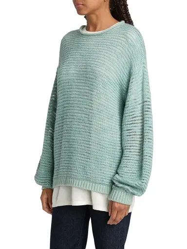 Guest In Residence Women's Open-Knit Striped Merino Wool-Blend Sweater - Sage Brush - Size XL | Thumbnail 4 Guest In Residence Women's Open-Knit Striped Merino Wool-Blend Sweater - Sage Brush - Size XL | Thumbnail 4