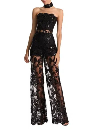 ALICE + OLIVIA Women's Georgie Sequin-Embellished Lace Jumpsuit - Black | Thumbnail 4 ALICE + OLIVIA Women's Georgie Sequin-Embellished Lace Jumpsuit - Black | Thumbnail 4