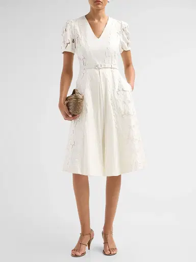 Theia Women's Amal Floral-Embroidered Midi Dress - White | Thumbnail 2 Theia Women's Amal Floral-Embroidered Midi Dress - White | Thumbnail 2
