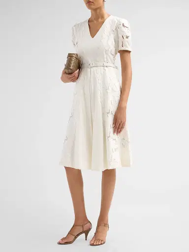 Theia Women's Amal Floral-Embroidered Midi Dress - White | Thumbnail 4 Theia Women's Amal Floral-Embroidered Midi Dress - White | Thumbnail 4